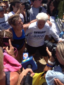 Diana Nyad on shore at Key West after 50+ hours and 103 miles swimming